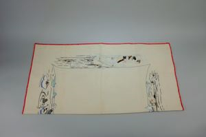 Image of Embroidered table cloth with hunting scenes